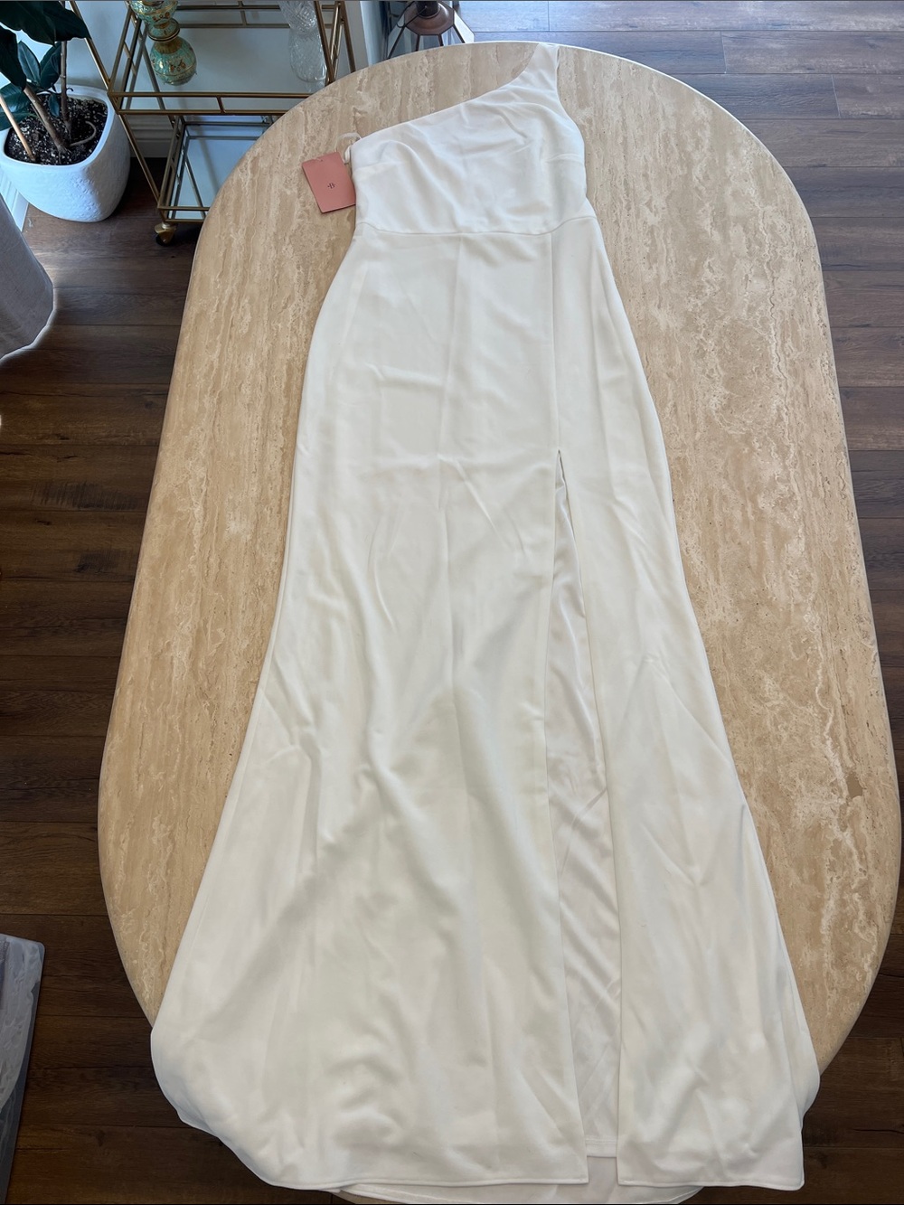 BHLDN One-Shoulder Cream Evening Gown
